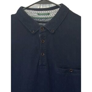 Denim & Flower Ricky Singh Mens Navy Blue Short Sleeve Button Down Polo Shirt L